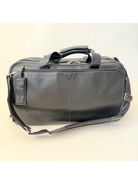 Johnston & Murphy Black Leather Duffel Bag Weekender Travel Carry-On Cabin Bag